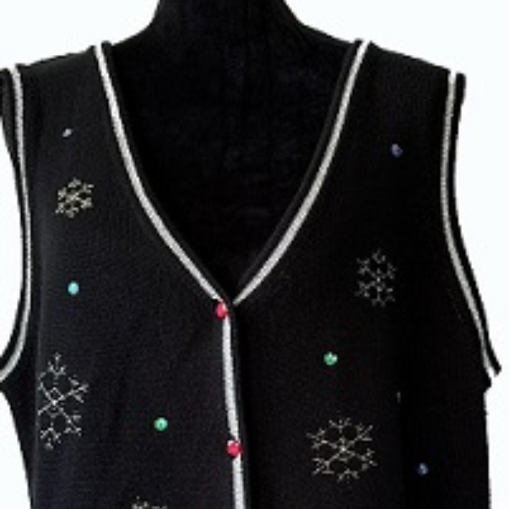 Ladies' White Stag Christmas Vest, Navy Blue, 5 Button, XXL (20), 100% Acrylic